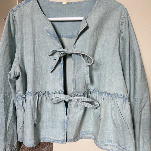 Free People Cotton Denim Brunch Babe Blouse - Picture 4 of 8